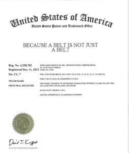 Trademark document from the US Patent and Trademark Office for "Because a belt is not just a belt."