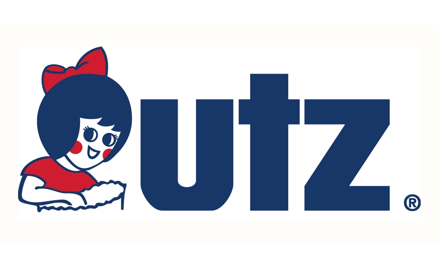 Utz logo of a girl smiling while holding a bag of chips.